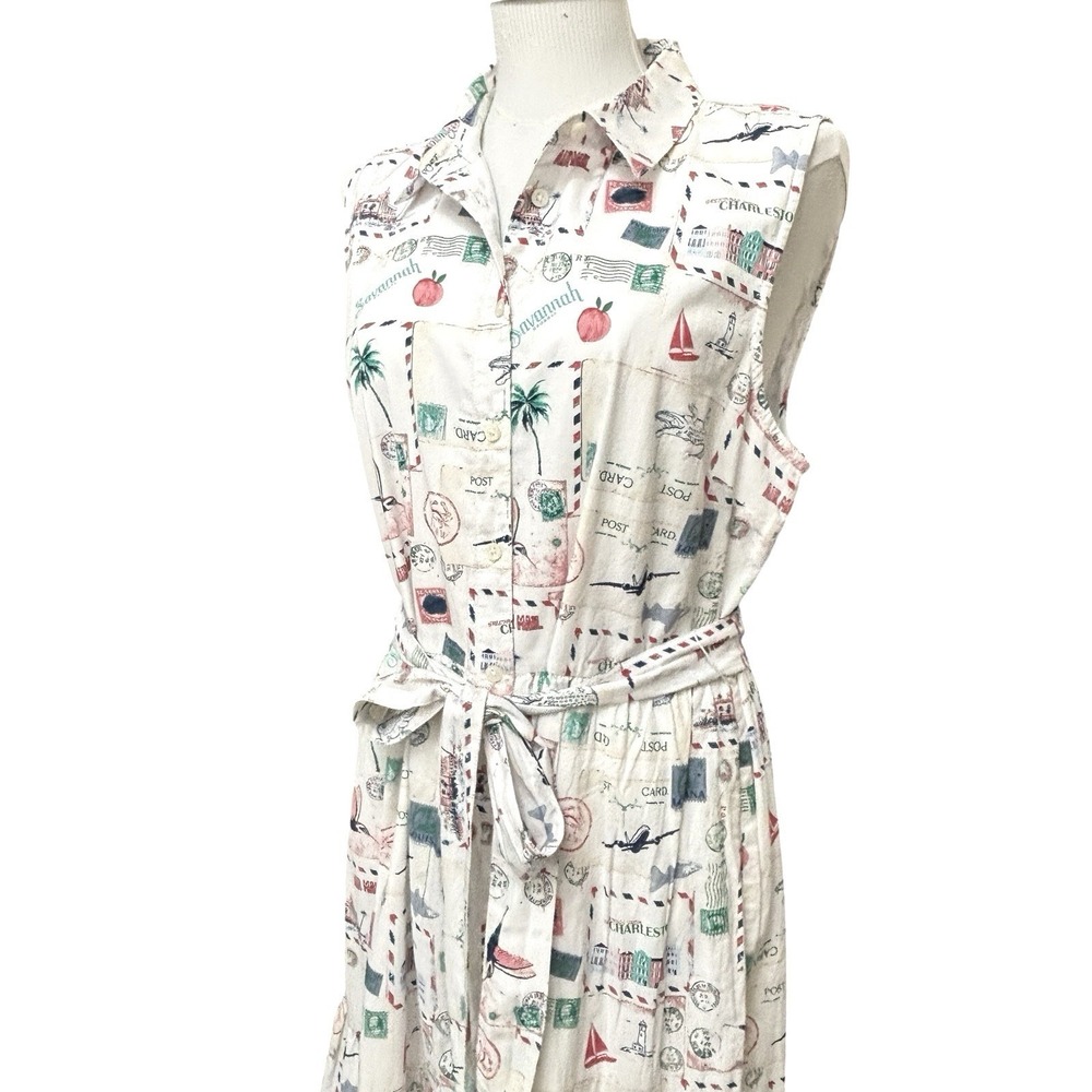 J. Crew Collared Midi Postcard Stamps Southern States Sleeveless Dress Sz 12 - Picture 9 of 16